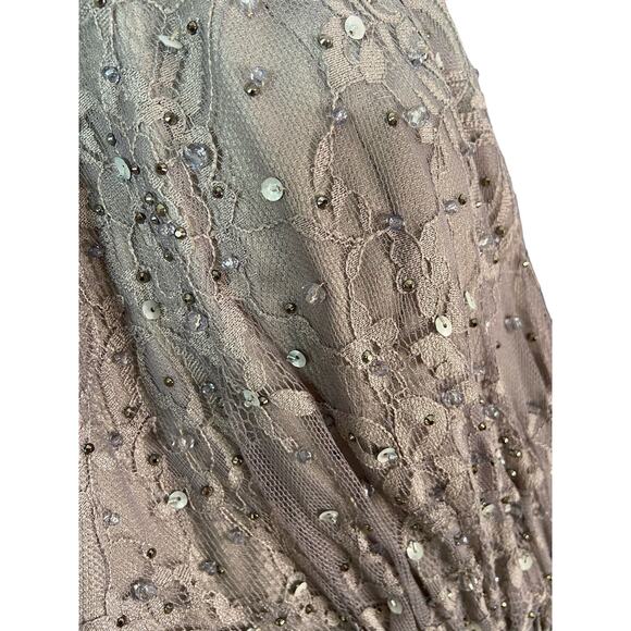 Mac Duggal Long Sleeve Floral Applique Embellished Lace Dress Sterling Size 8 - Picture 16 of 16